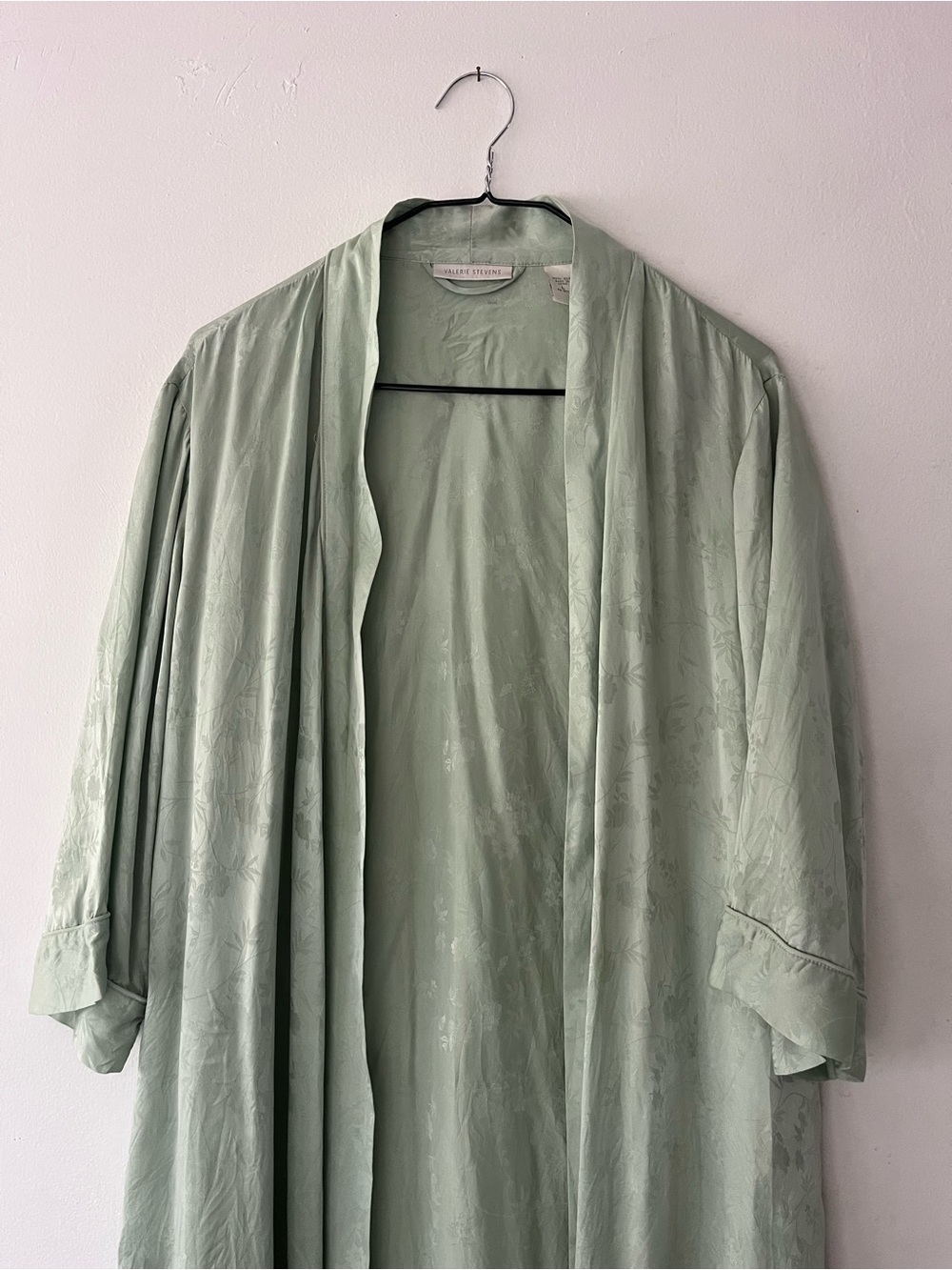 Light Sage Green Silk Jacquard Duster Robe